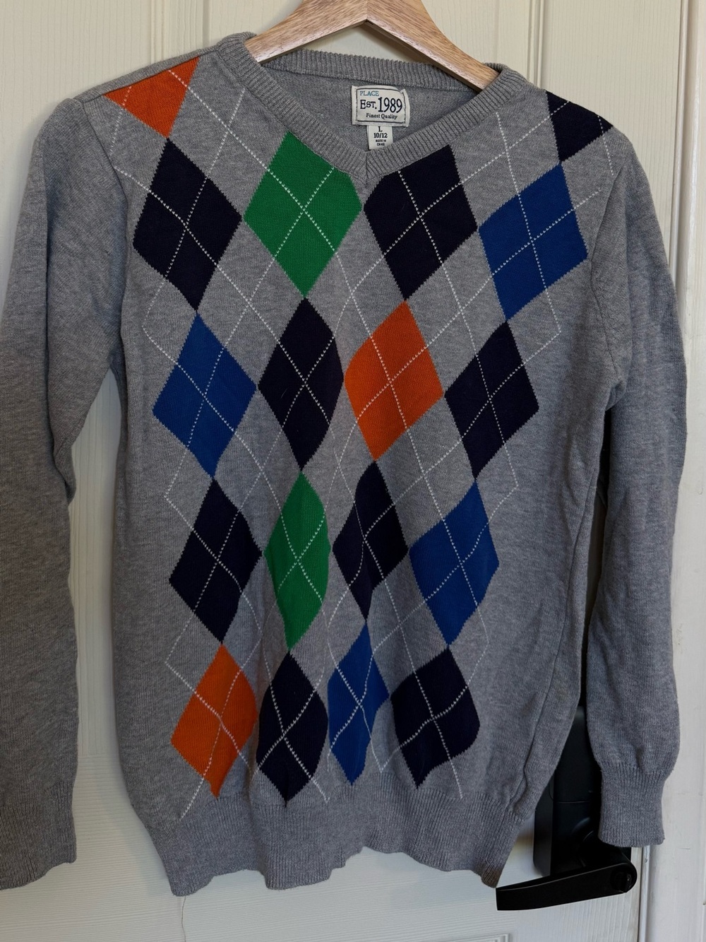 Children’s Place Gray Argyle V-Neck Sweater - Multi